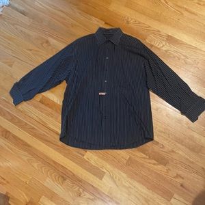 Claiborne Men’s Dress Shirt - Black/Grey Stripe 17 ½ - 34/35 100% Cotton